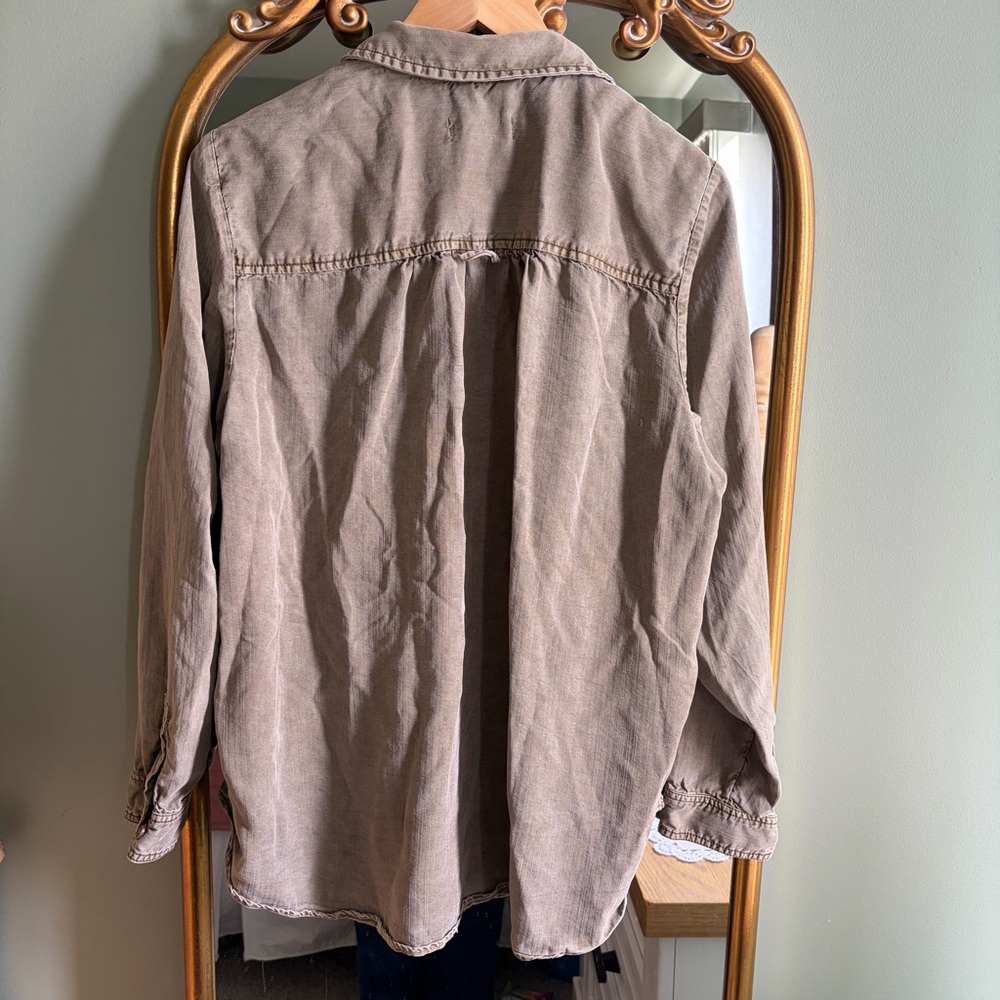 Anthropologie Pilcro Olive green utility shirt plus size 1X - Picture 2 of 11